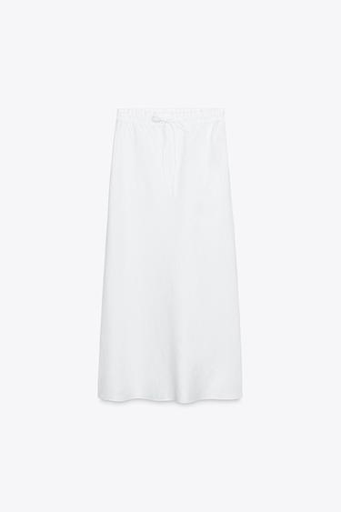 ZW COLLECTION 100% LINEN MIDI SKIRT - White by Zara - Image 4