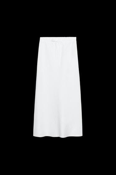 FALDA MIDI LINO 100% ZW COLLECTION - Blanco de Zara - Imagen 0