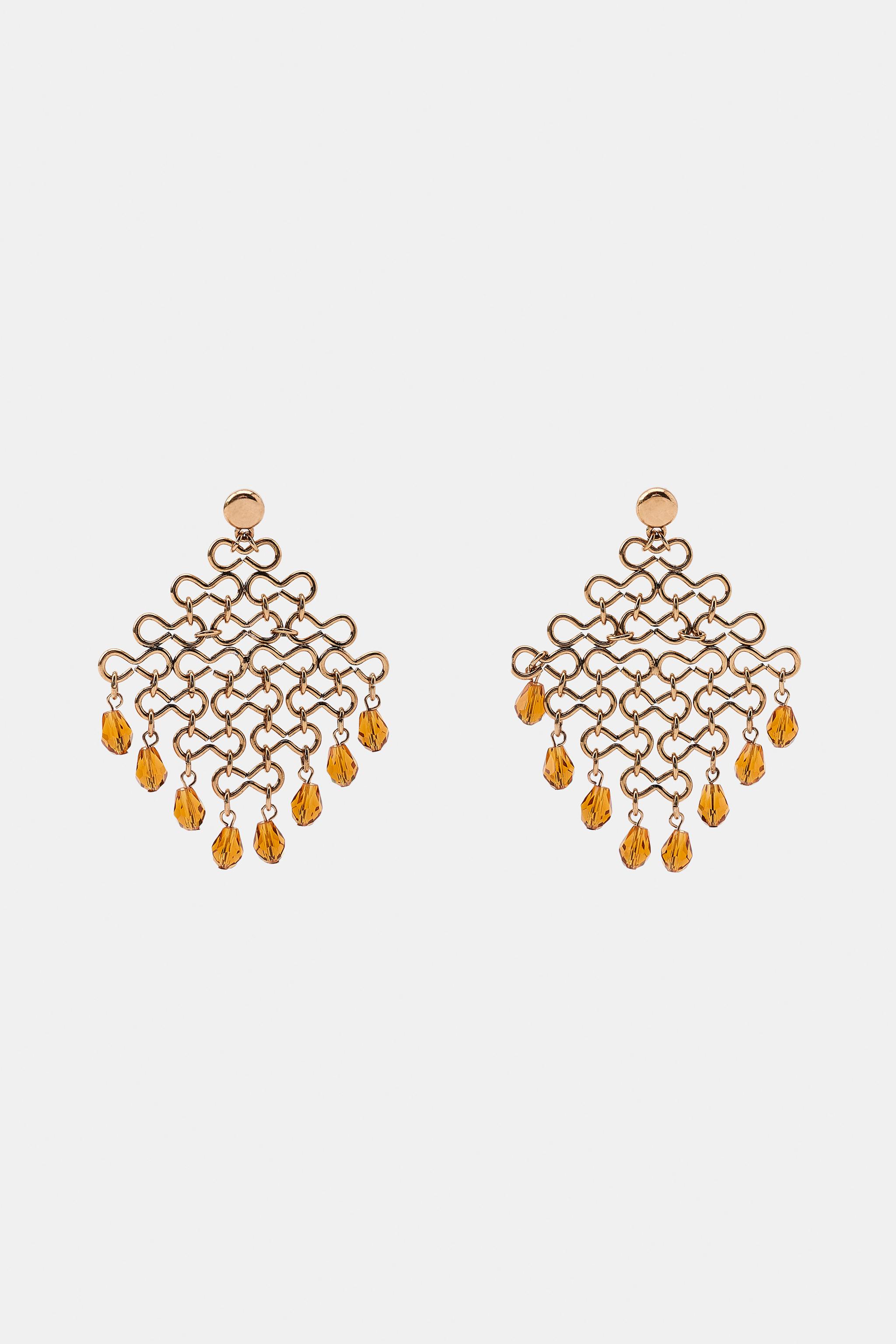 METAL AND BEADED EARRINGS — Golden