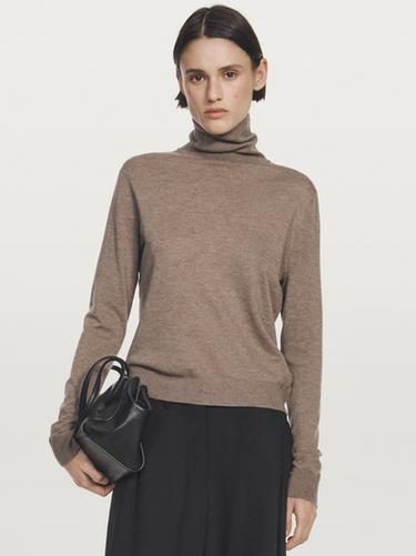 Zara Wool blend high neck knit sweater - Black gold