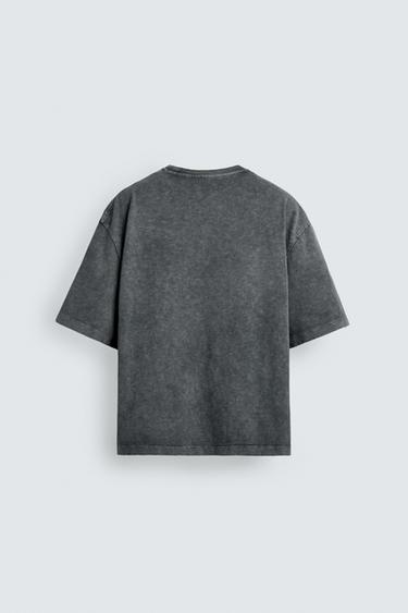Zara RELAXED FIT SLUB TEXTURE WASHED T-SHIRT - Dark anthracite