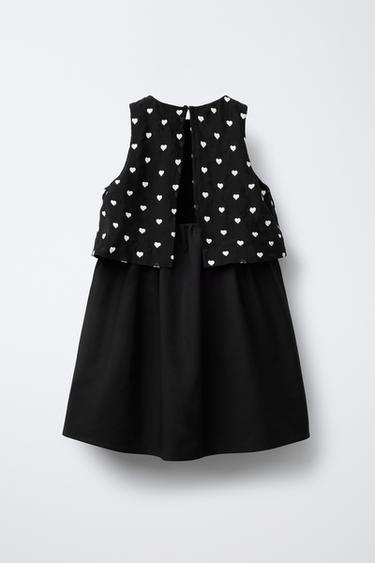 ROBE DOUBLE ÉPAISSEUR AVEC CŒURS BRODÉS - Noir de Zara - Image 1