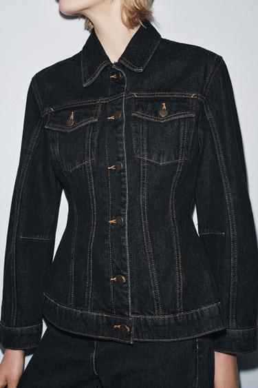 VESTE EN DENIM TAILLÉE ZW COLLECTION - Noir de Zara - Image 1