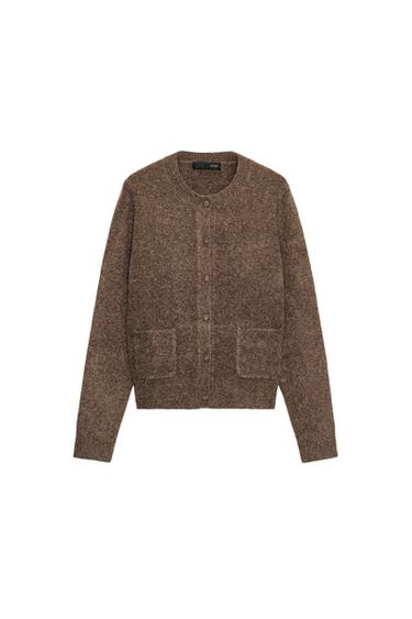 CHAQUETA PUNTO BOTÓN FORRADO - Visón oscuro de Zara