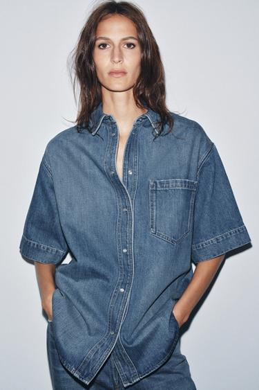 ZW COLLECTION SHORT SLEEVE DENIM SHIRT - Mid-blue by Zara - Image 1