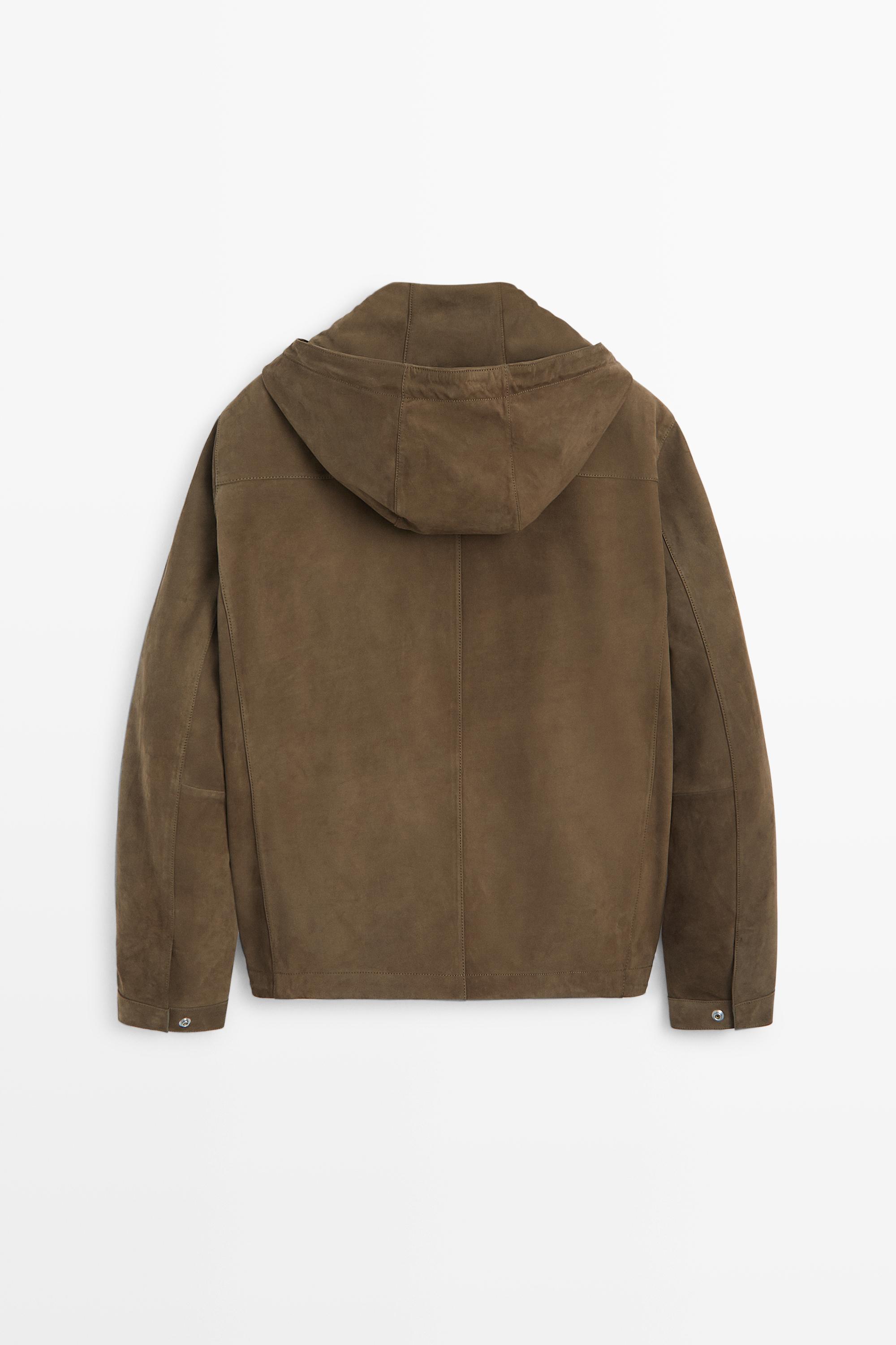Veste en cuir daim à capuche