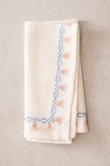 PACK OF CROSS STITCH LINEN NAPKINS (PACK OF 2) - Ecru by Zara
