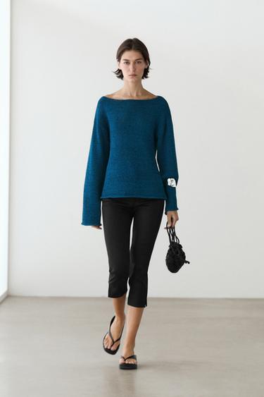 Zara Cotton blend cutwork sweater - Duck blue - Image 0