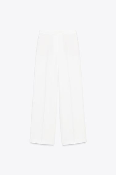 Zara WIDE LEG ELASTIC WAIST PANTS - Oyster-white