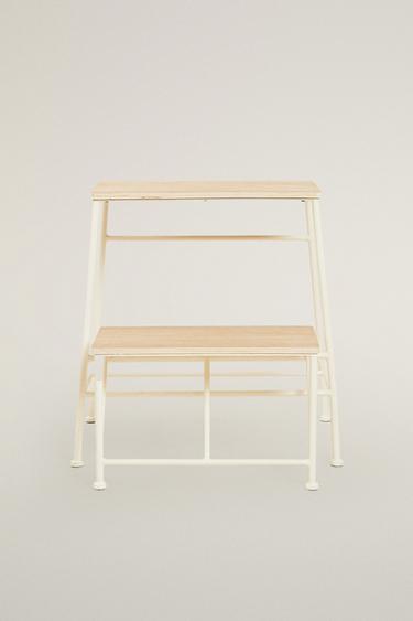 TWO-STEP WOODEN STEP STOOL — Light beige 2