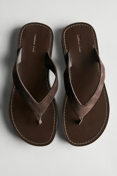 Sandale à orteil en cuir - Marron de Zara - Image 0