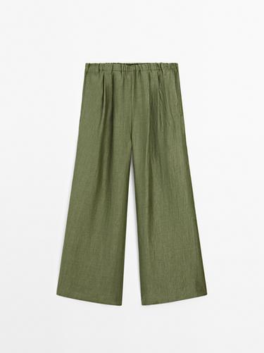 Pantalón recto fluido mezcla lino - Verde de Zara - Imagen 0