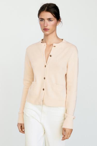 Zara Knit cardigan with gold buttons - Light beige