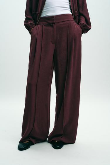 WIDE-LEG SEAM TROUSERS - Burgundy by Zara - Image 3