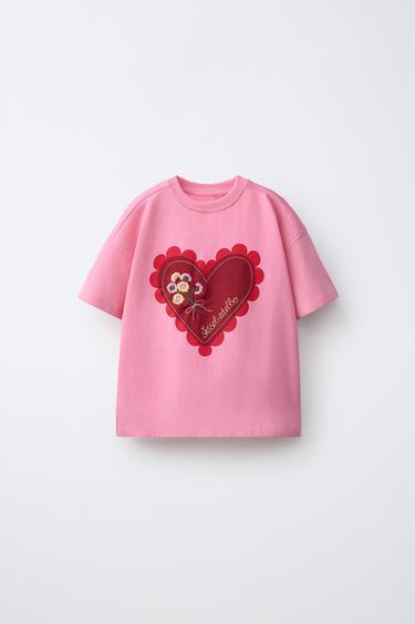 T-SHIRT HERZ UND STICKEREI SISSEL EDELBO X ZARA KIDS - Rosa von Zara - Bild 0
