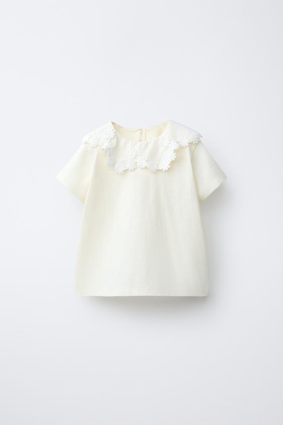 CAMISETA CUELLO BOBO MARGARITAS - Crudo de Zara - Imagen 0