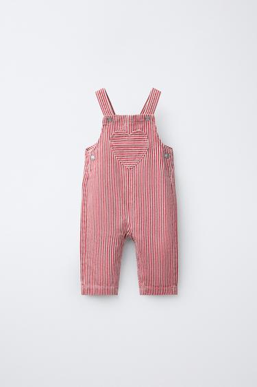 LONG TWILL DUNGAREES WITH HEART STRIPES - Red / White by Zara