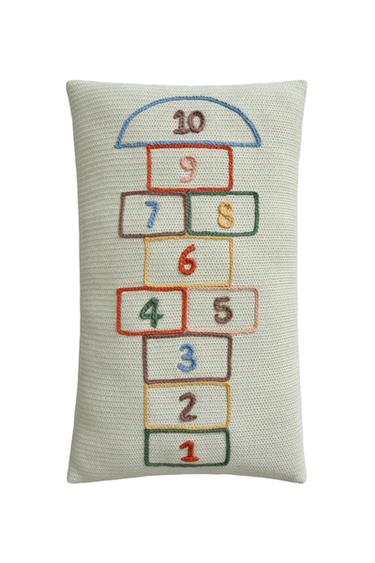 KIDS' COTTON HOPSCOTCH CUSHION - Green by Zara