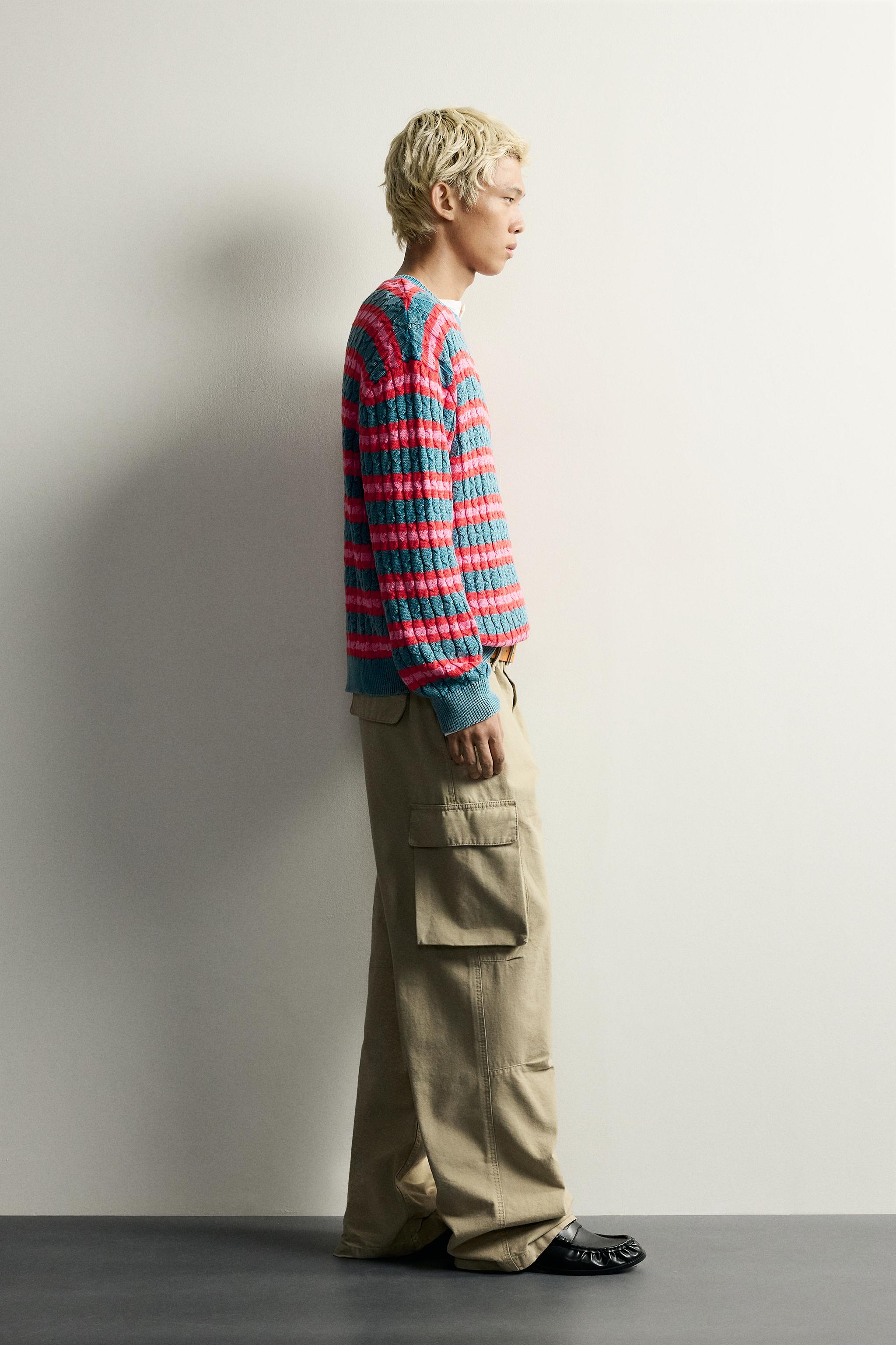 Мужские свитеры Zara STRIPED CABLE TEXTURE JUMPER — фото 4