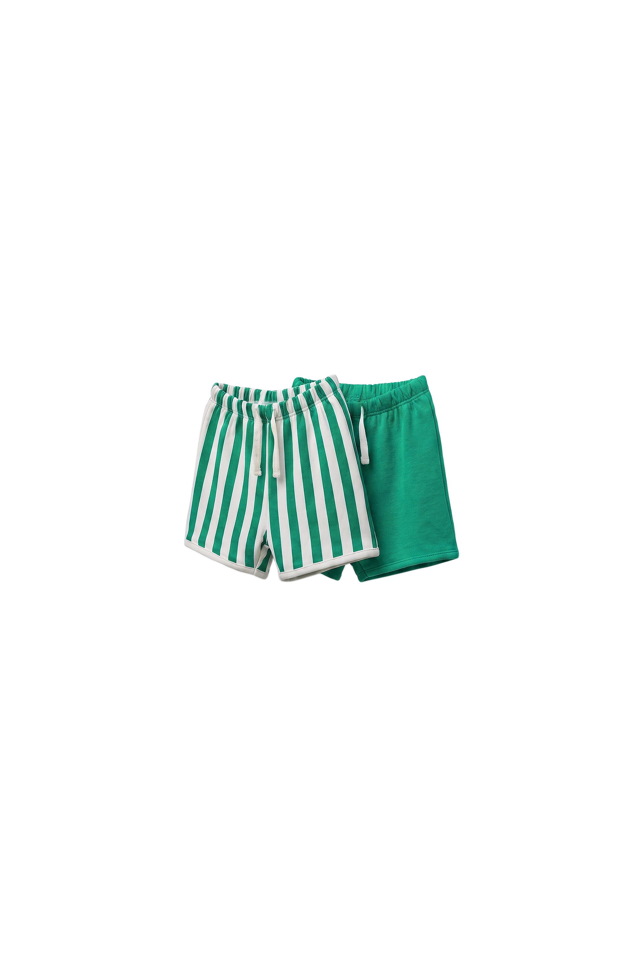 TWO-PACK OF PLAIN AND STRIPED SHORTS — Green / Ecru (alternate view)