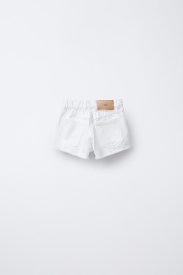RIPPED DENIM BERMUDA SHORTS - White by Zara