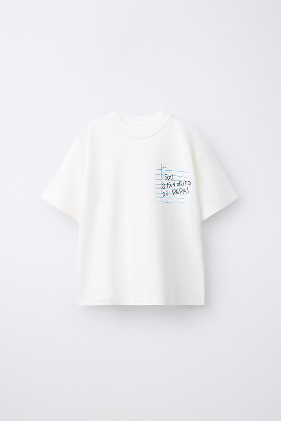 CAMISETA COM ESTAMPA DE TEXTO - Branco-marfim da Zara - Imagem 0