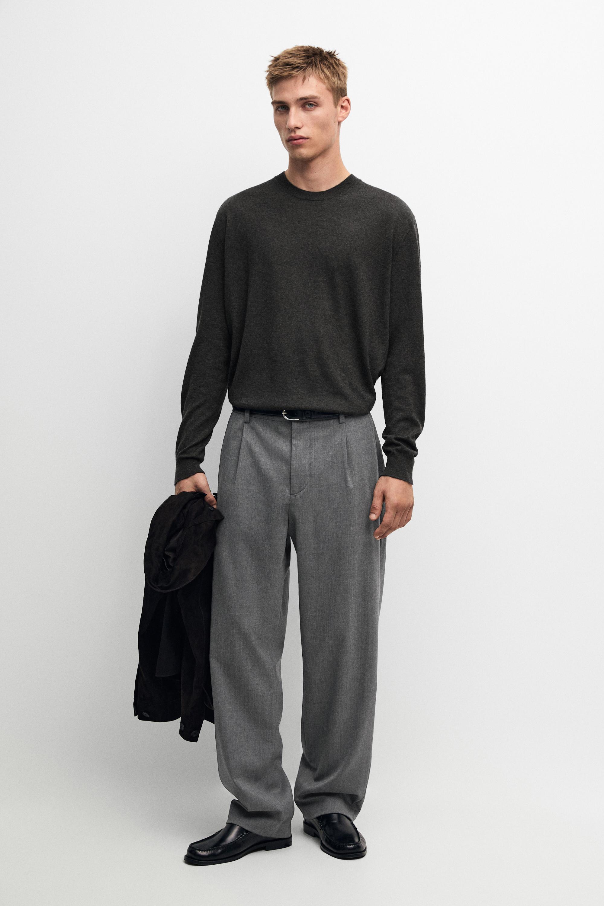 Pantalon à pinces en mélange de laine froide