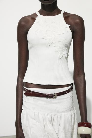 EMBROIDERED RIBBED T-SHIRT - White by Zara
