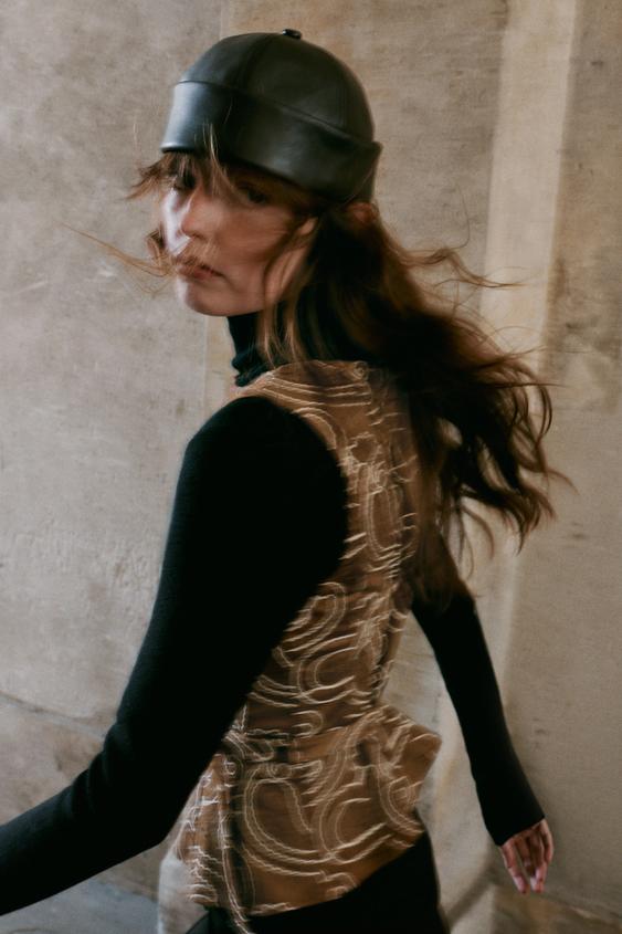Zara 100% LEATHER HAT WITH TURNED-UP HEM - Black - Image 0