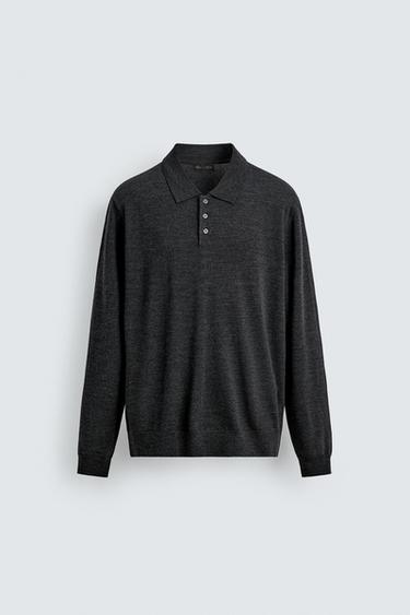 WOOL KNIT POLO SHIRT - Anthracite grey by Zara