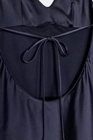 ROBE SATINÉE ASYMÉTRIQUE DENTELLE - Bleu marine de Zara - Image 6