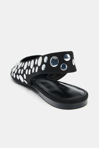 STUDDED SLINGBACK BALLET FLATS - Black by Zara - Image 4