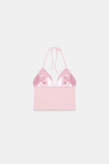 HALTER TOP WITH SEQUINS - Pastel pink by Zara - Image 3