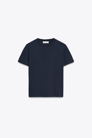 MERCERISED COTTON T-SHIRT - Navy blue by Zara