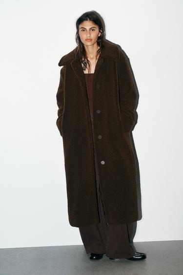 FAUX SHEARLING COAT - Dark brown by Zara