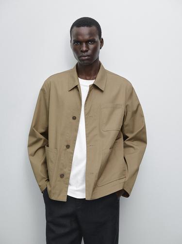 Zara 100% cotton jacket with pockets - Khaki