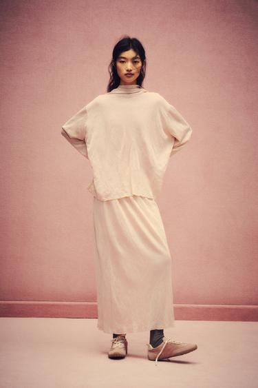 Zara 蝴蝶結皺褶感針織衫 - 嫩粉色