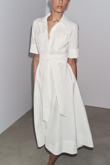 ROBE MIDI EN POPELINE ZW COLLECTION - Blanc cassé de Zara - Image 1