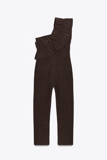 ASYMMETRIC RUFFLE JUMPSUIT - Brown by Zara - Image 8