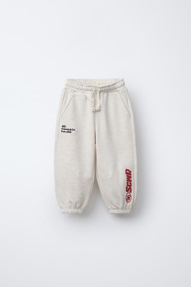Zara PLUSH TEXT JOGGERS - Beige marl