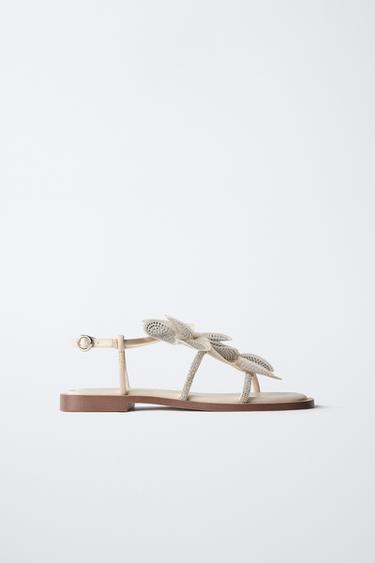 MAXI FLOWER RHINESTONE SANDALS - Ecru White by Zara