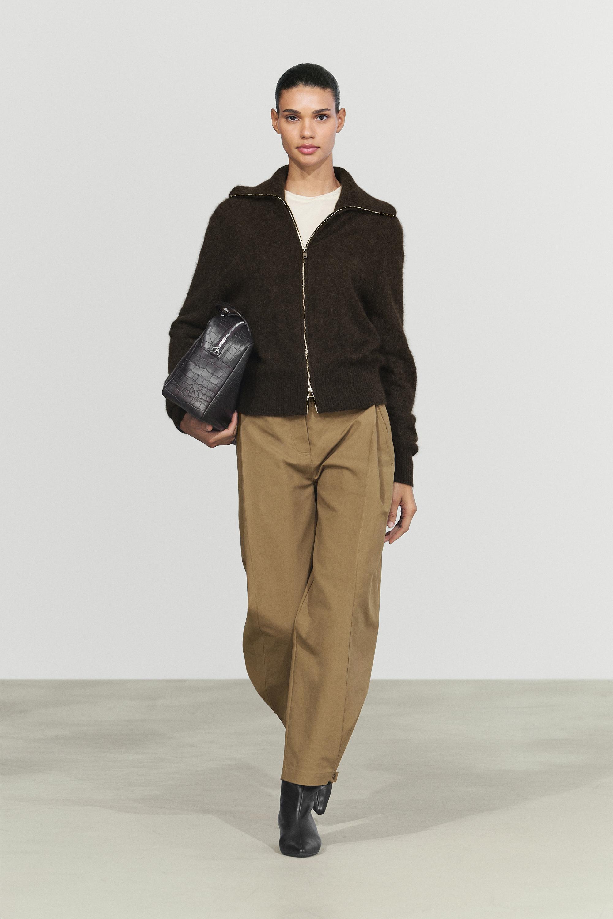 Brushed high-neck knit cardigan - Brown | ZARA Canada