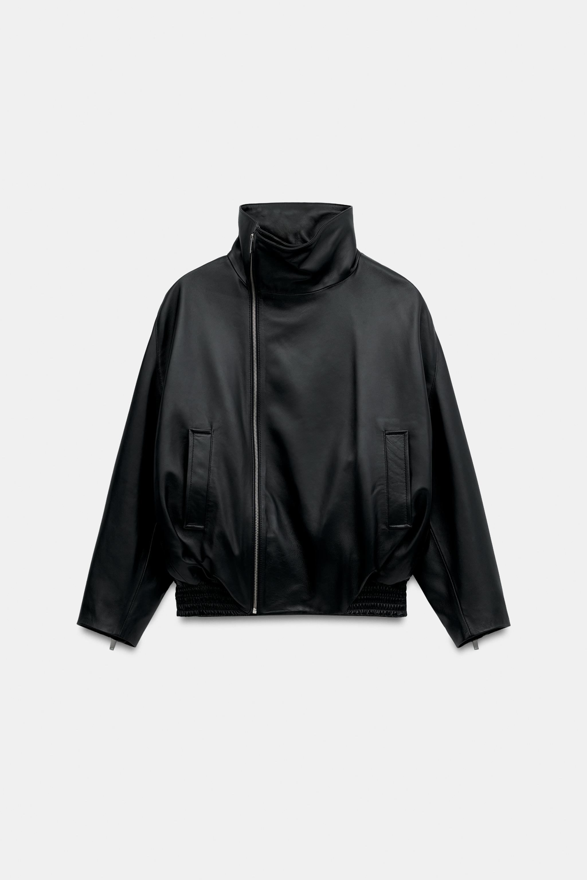 100% LEATHER ZIP-UP JACKET ZW COLLECTION - Black | ZARA United States