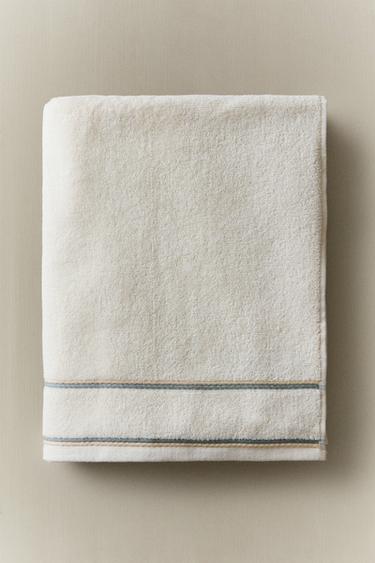 COLOURDUL DOUBLE TRIM BATH TOWEL - Ivory by Zara - Image 4