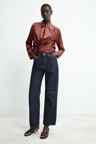 SATIN BLOUSE WITH OPENING - Terracotta by Zara
