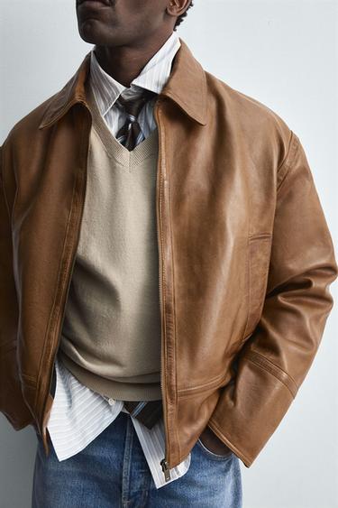 BLOUSON EN CUIR ÉDITION LIMITÉE - Marron de Zara - Image 5