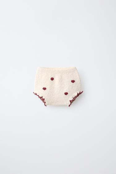 EMBROIDERED HEART KNIT BRIEFS - Ecru by Zara