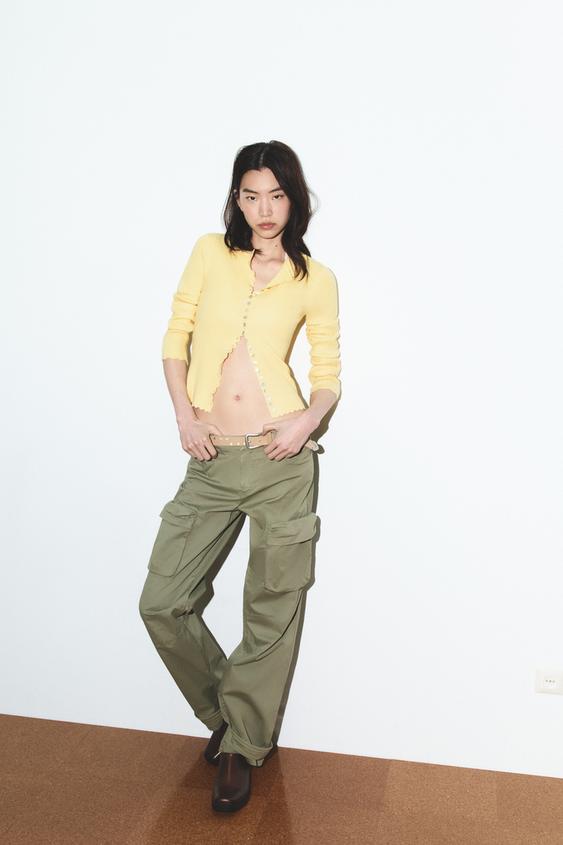 RIB KNIT CARDIGAN - Pastel yellow by Zara - Image 0