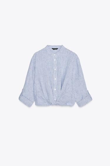 CHECK SHIRT WITH KNOT - Blues by Zara - Image 2