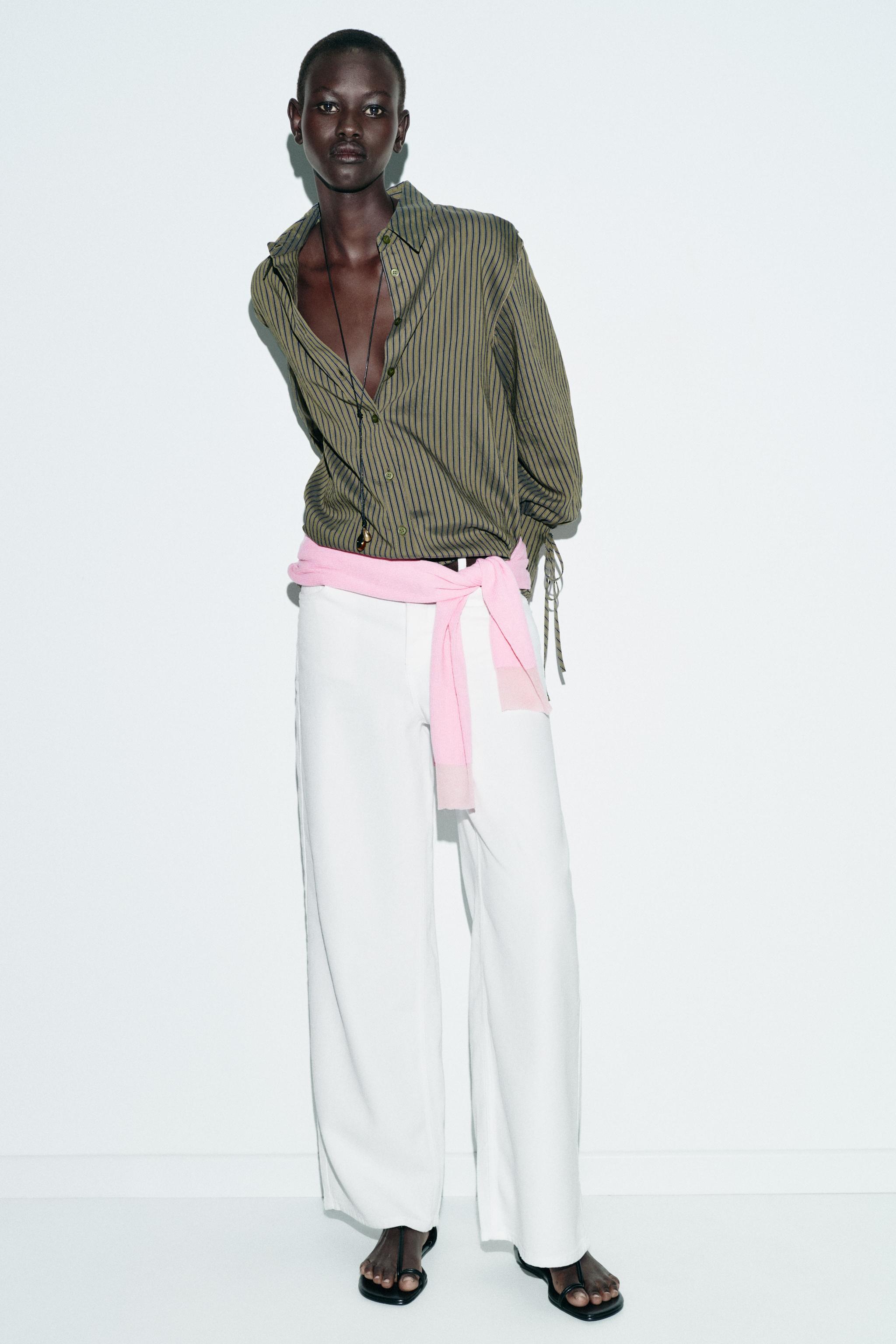 ストライプ柄リボンカフスシャツ - ダークカーキ | ZARA Japan / 日本